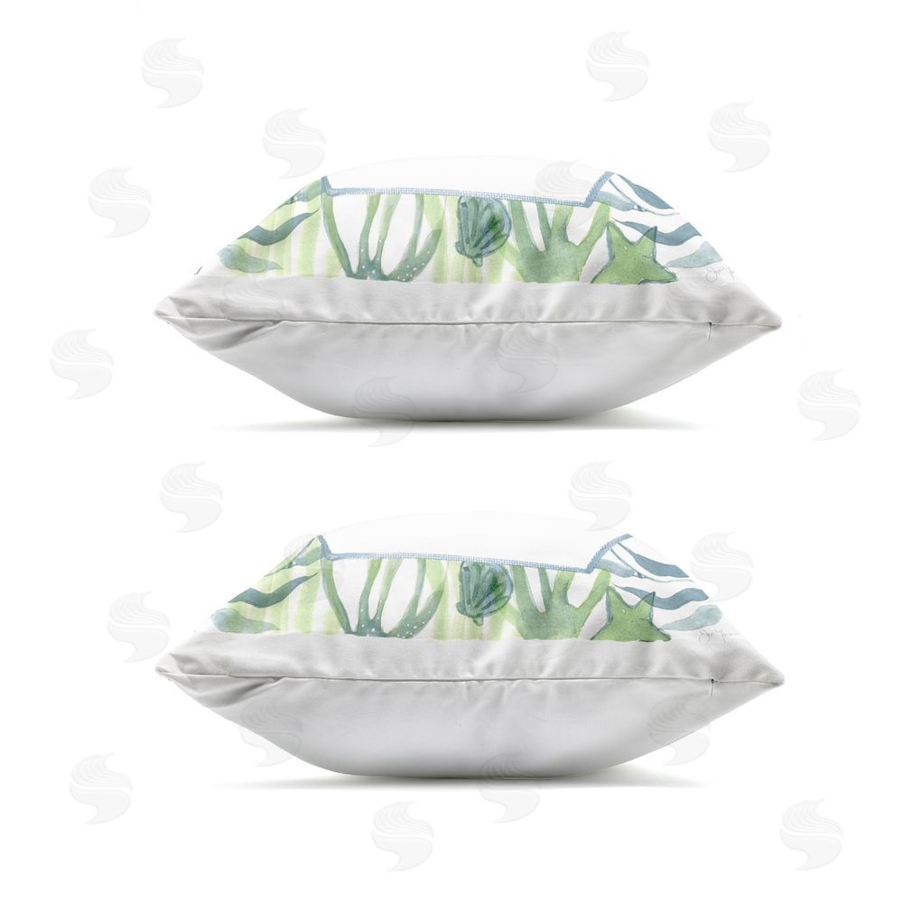 Janet Tava Seaweed Bordered Seashells Outdoor Quick-Dry Polyester Square Throw Pillow Zipper Detail