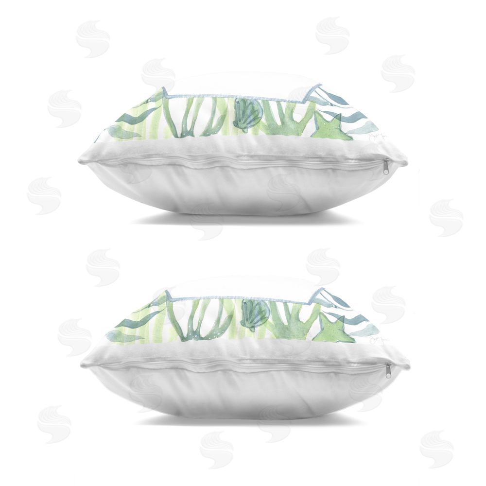 Janet Tava Seaweed Bordered Seashells Indoor Plush Polyester Square Throw Pillow Zipper Detail