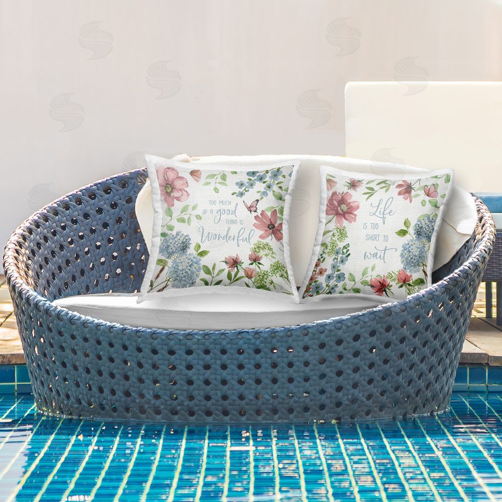 Nan Uplifting Floral Quotes Outdoor Quick-Dry Polyester Printed Square Pillow Set on Patio