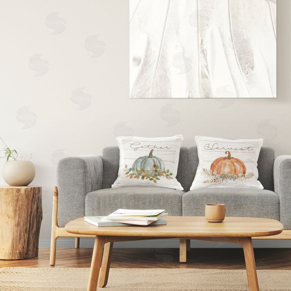 Livi and Finn Autumn Memories Gather & Harvest Square Printed Throw Pillow on Chair