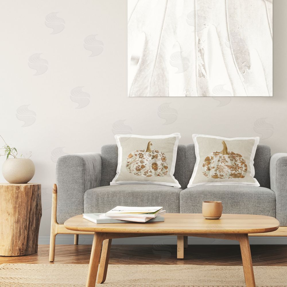 Livi and Finn Foliage Patterned Pumpkins Square Printed Throw Pillow on Chair