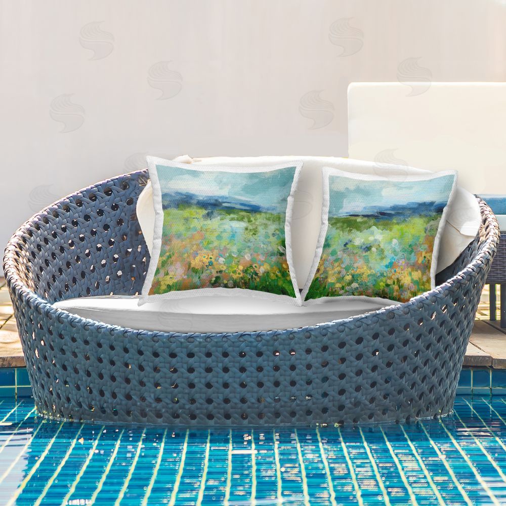June Erica Vess Abstract Valley of Wildflowers Outdoor Quick-Dry Polyester Printed Square Pillow Set on Patio