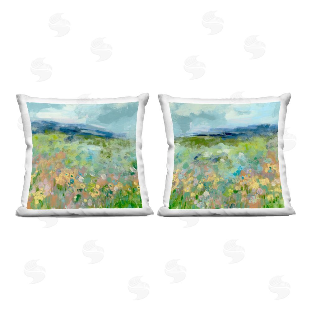 June Erica Vess Abstract Valley of Wildflowers Indoor Plush Polyester Square Throw Pillow