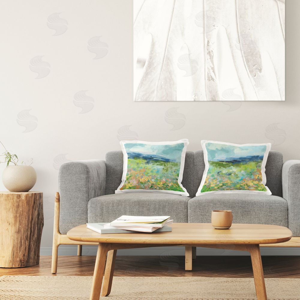 June Erica Vess Abstract Valley of Wildflowers Plush Polyester Printed Square Pillow Set in Room