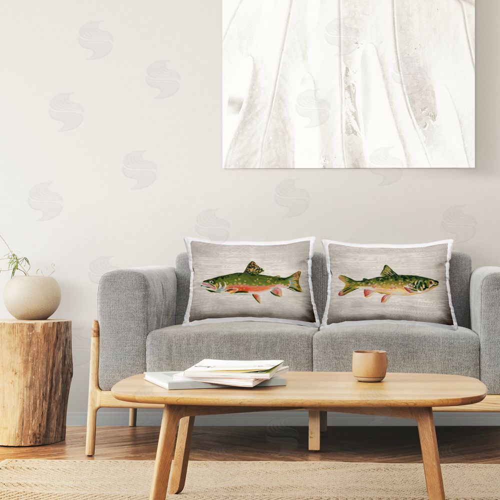 June Erica Vess Rustic Trout Fish Pair Plush Polyester Printed Lumbar Pillow Set in Room