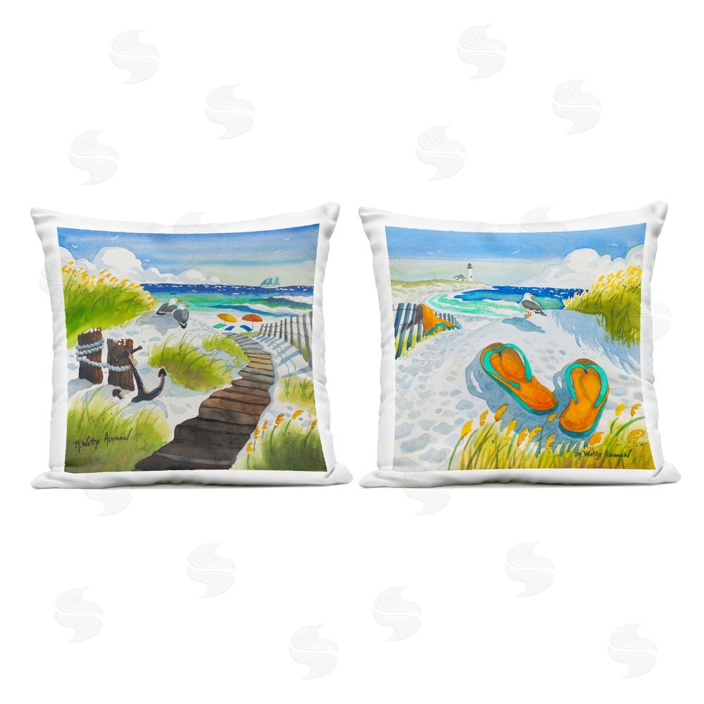 Robin Altman Boardwalk Through Beach Scenery Outdoor Square Printed Throw Pillow