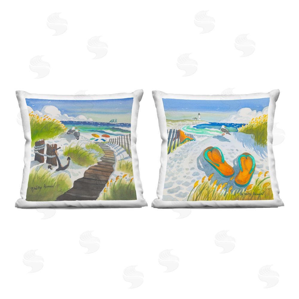 Robin Altman Boardwalk Through Beach Scenery Square Printed Throw Pillow