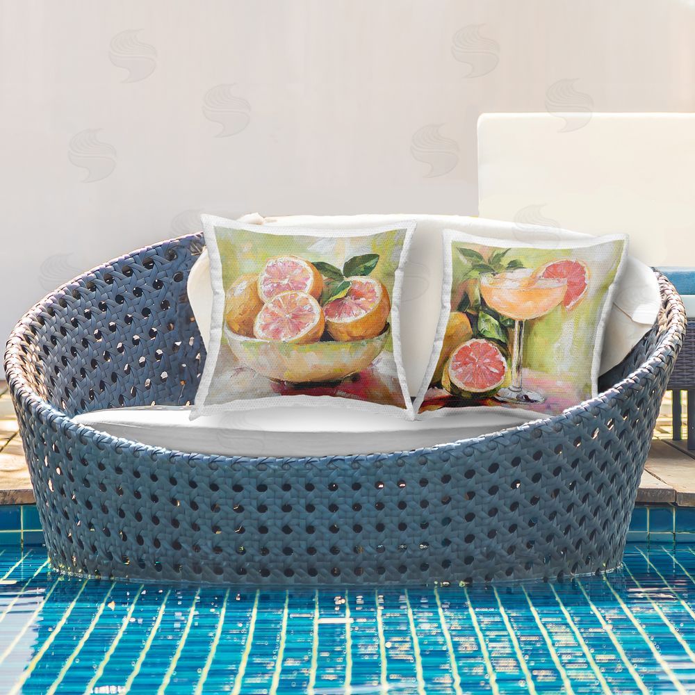Riley B Grapefruit Bowl & Cocktail Outdoor Square Printed Throw Pillow on Seat