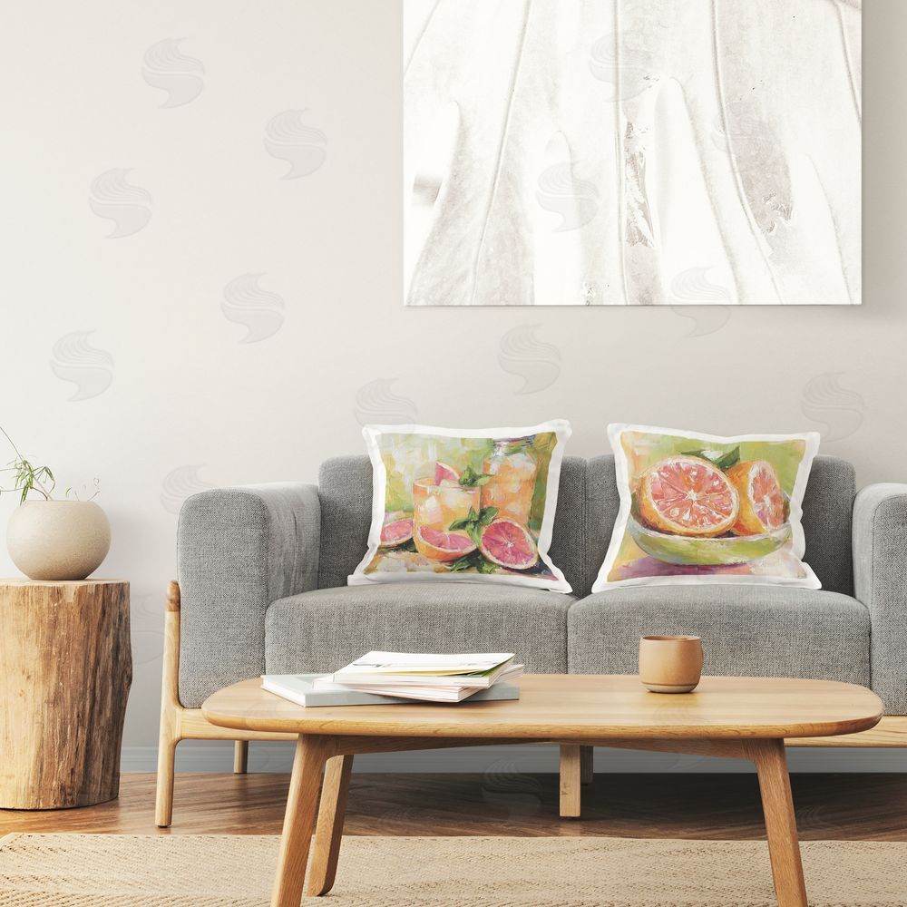 Riley B Grapefruit Drinks & Fruits Square Printed Throw Pillow on Seat
