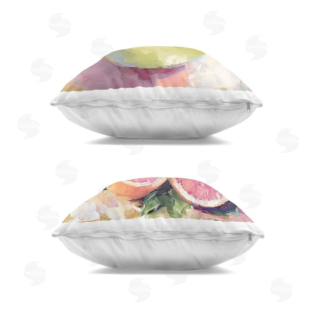 Riley B Grapefruit Drinks & Fruits Square Printed Throw Pillow Side View with Zipper Detail