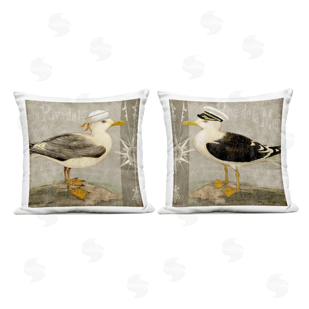 Suzanne Nicoll Little Seagulls with Hats Outdoor Quick-Dry Polyester Square Throw Pillow