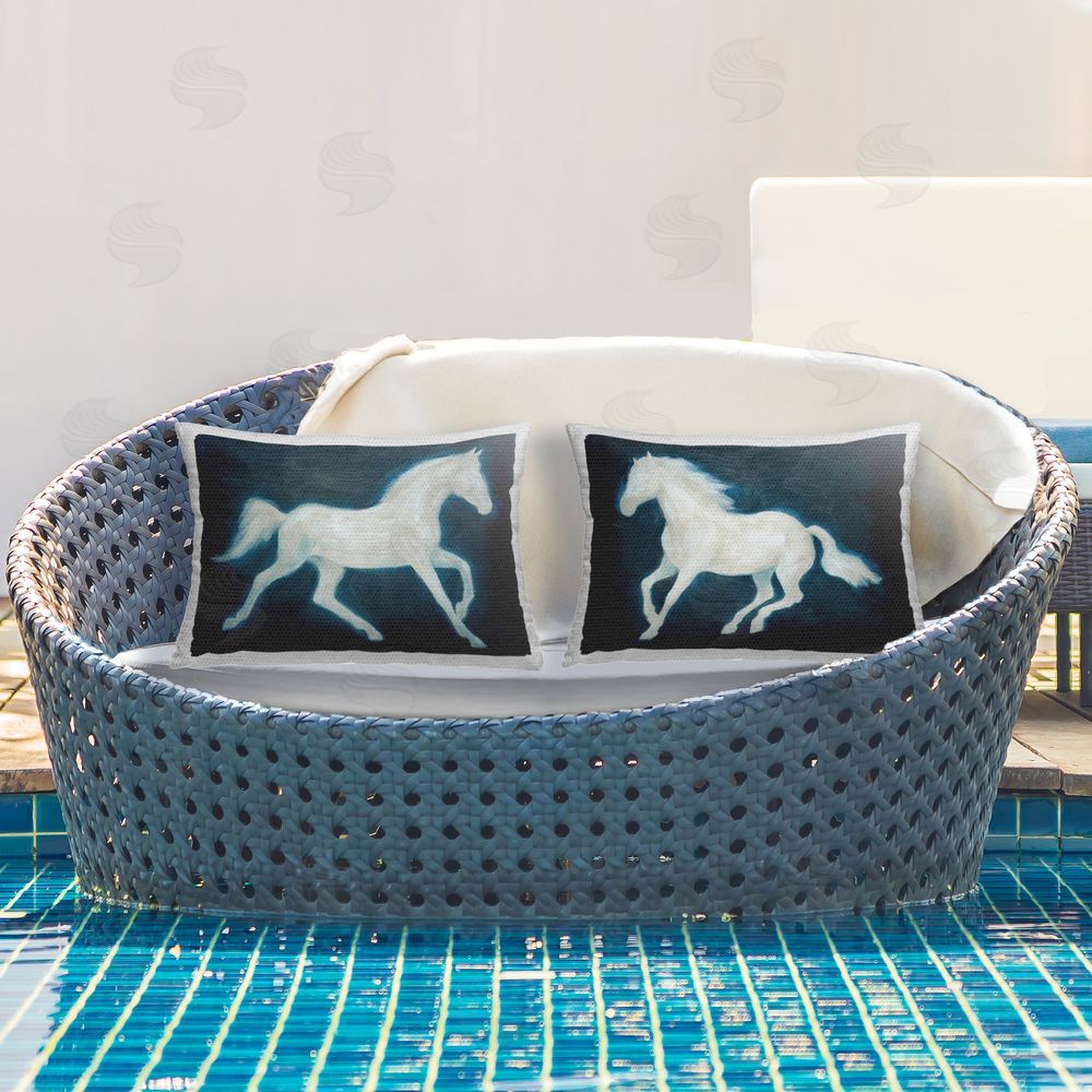Grace Popp Luminous Galloping Stallions Outdoor Quick-Dry Polyester Printed Lumbar Pillow Set on Patio