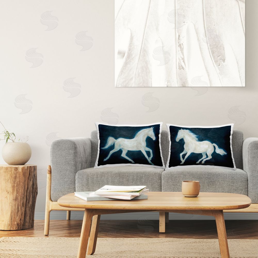 Grace Popp Luminous Galloping Stallions Plush Polyester Printed Lumbar Pillow Set in Room