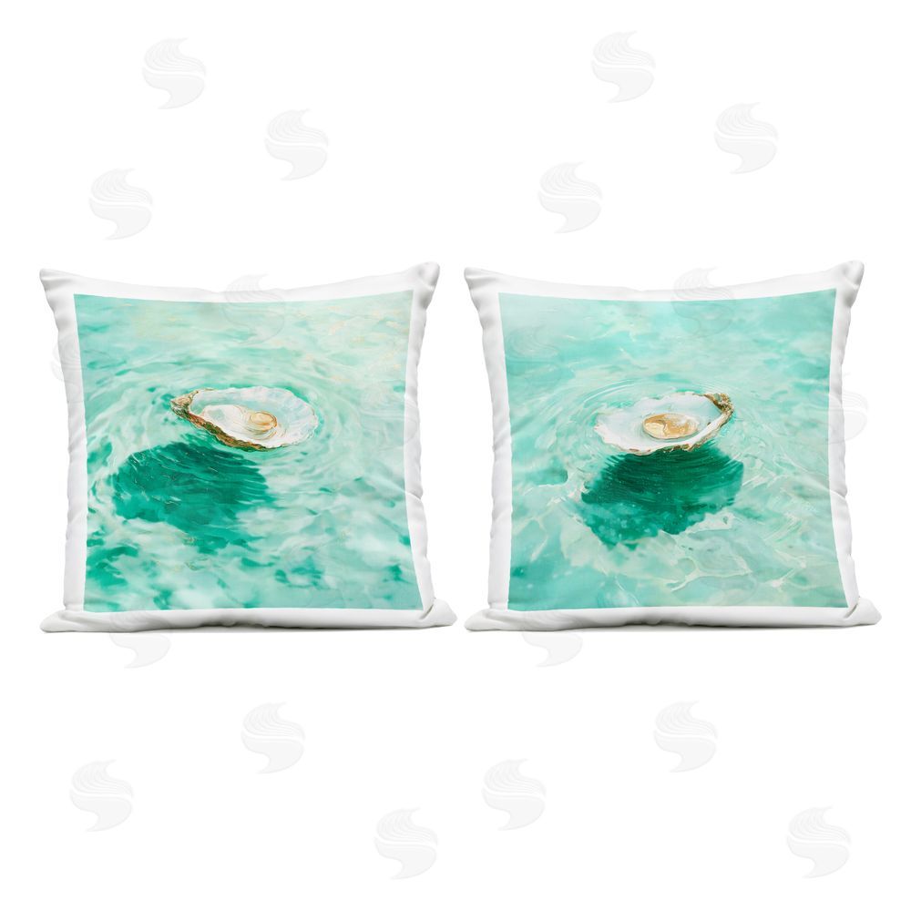 Melissa Wang Floating Pearl in Turquoise Waters Outdoor Quick-Dry Polyester Square Throw Pillow