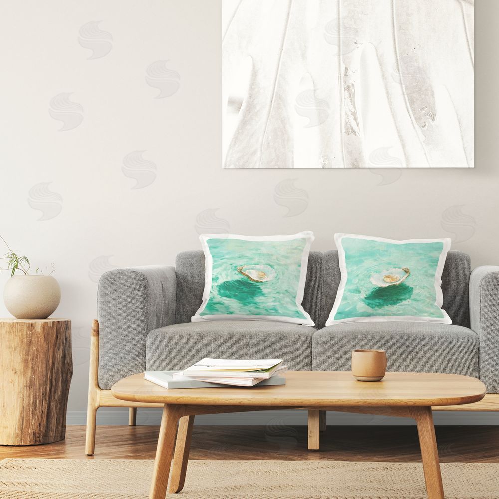 Melissa Wang Floating Pearl in Turquoise Waters Plush Polyester Printed Square Pillow Set in Room
