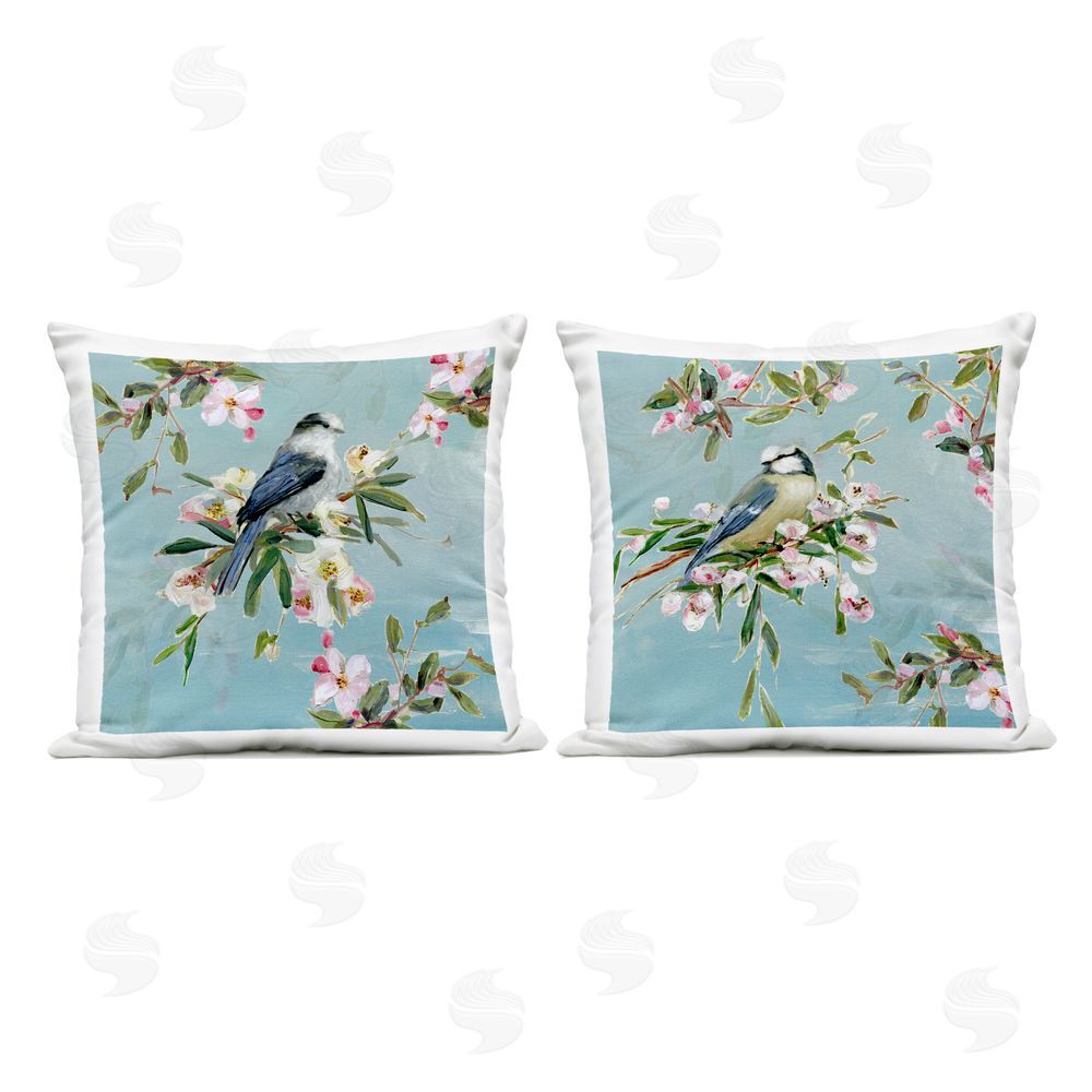 Sally Swatland Songbirds Among Spring Blossoms Outdoor Quick-Dry Polyester Square Throw Pillow