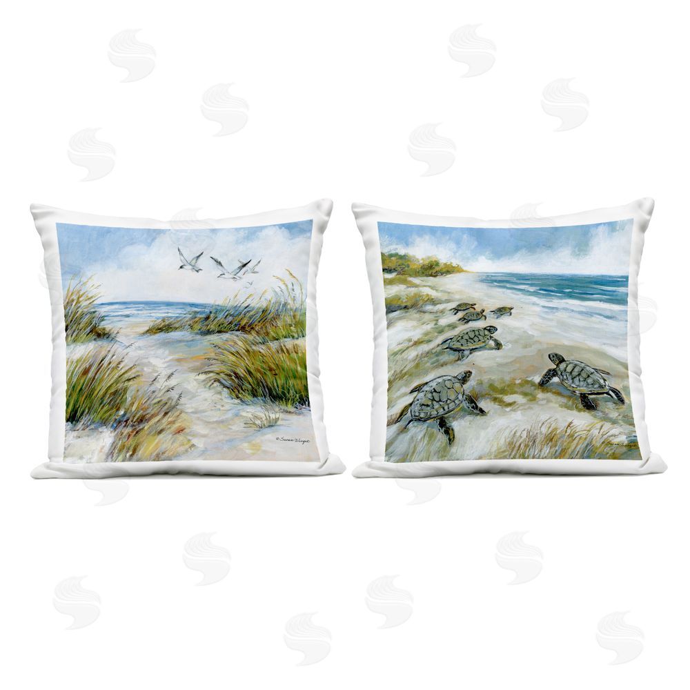 Susan Winget Beach Creatures on Dunes Outdoor Quick-Dry Polyester Square Throw Pillow