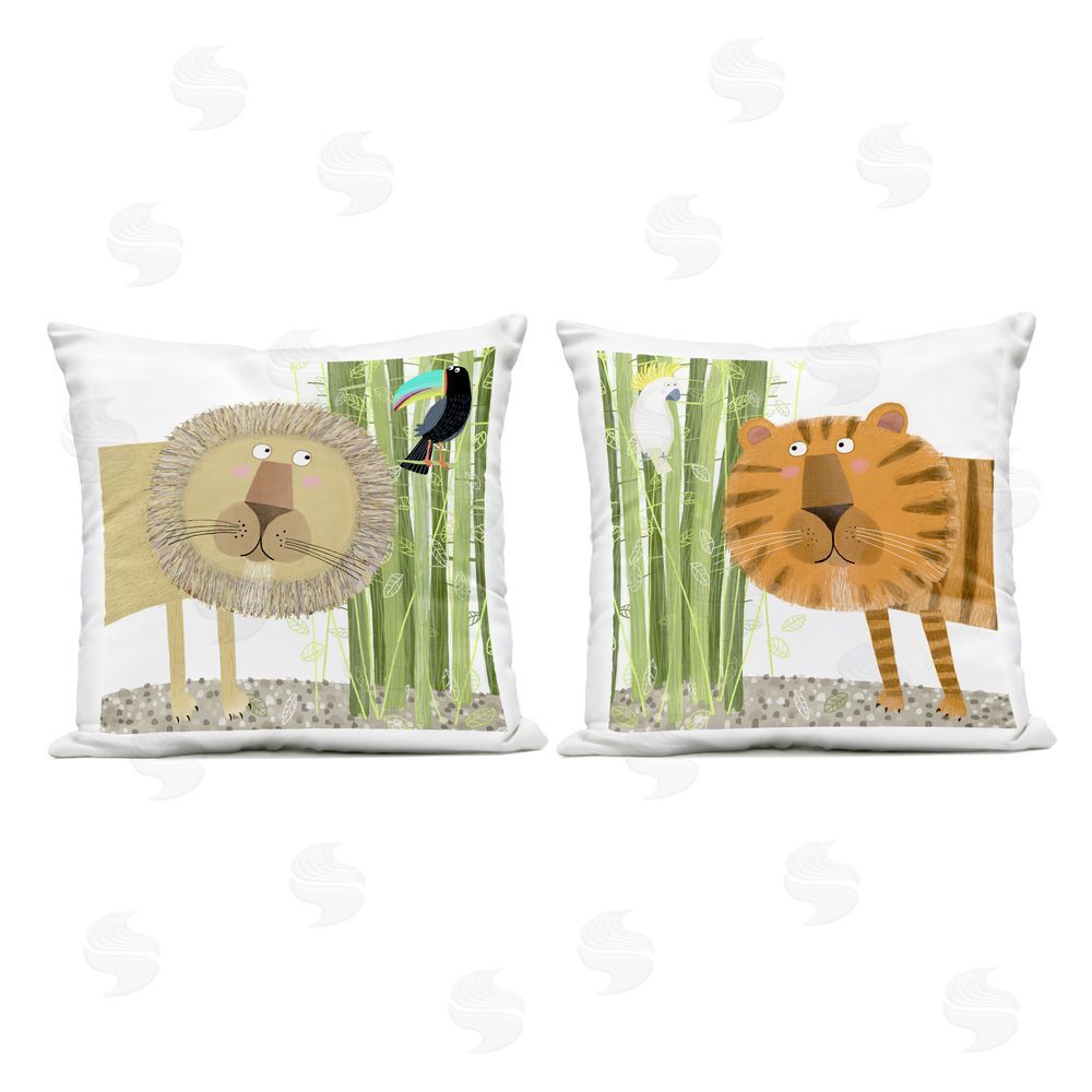 Carla Daly Bamboo Trees & Animals Outdoor Quick-Dry Polyester Square Throw Pillow