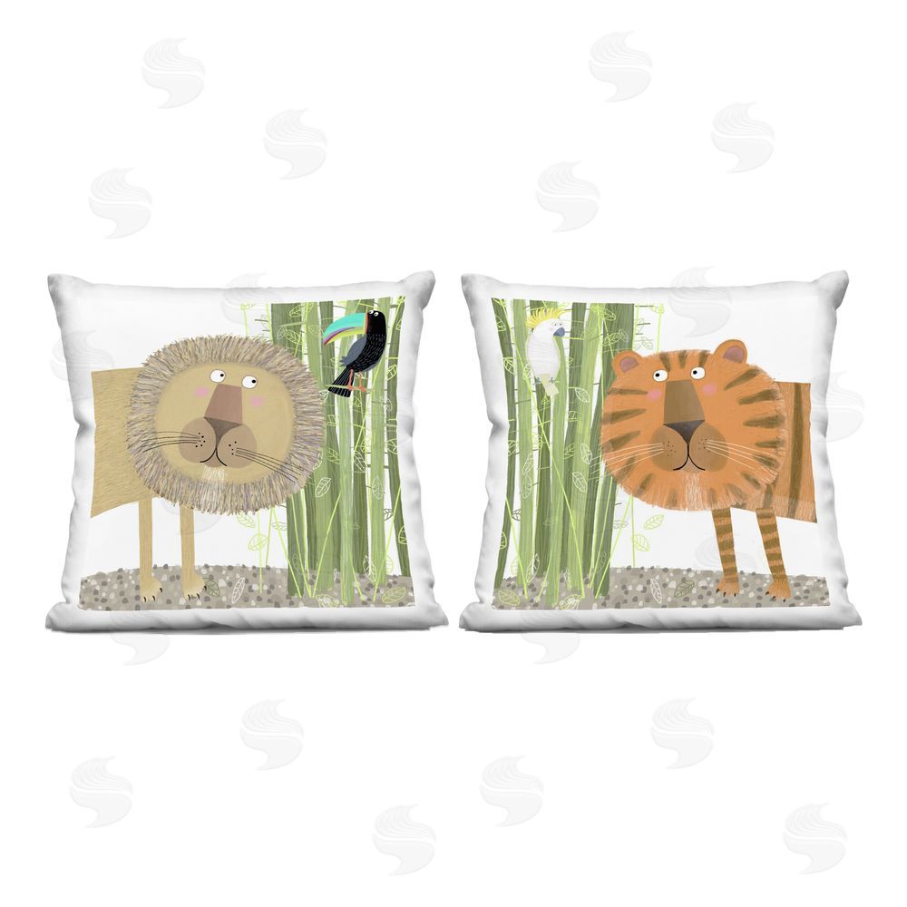 Carla Daly Bamboo Trees & Animals Indoor Plush Polyester Square Throw Pillow