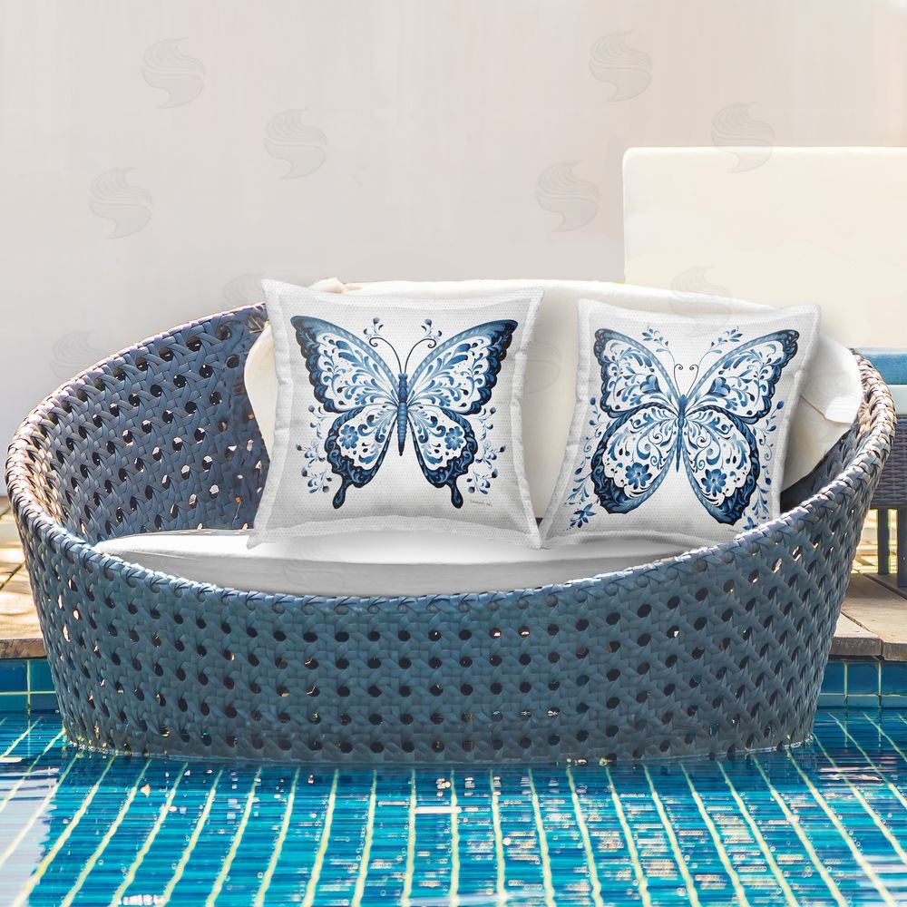 Danhui Nai Bohemian Patterned Butterflies Outdoor Quick-Dry Polyester Printed Square Pillow Set on Patio