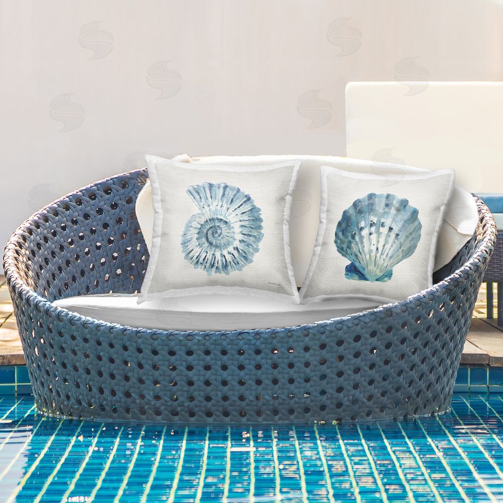 Danhui Nai Tidepool Treasures Seashells Outdoor Quick-Dry Polyester Printed Square Pillow Set on Patio