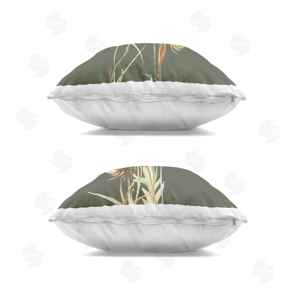 Liz Jardine Botanical Branch over Olive Indoor Plush Polyester Square Throw Pillow Zipper Detail