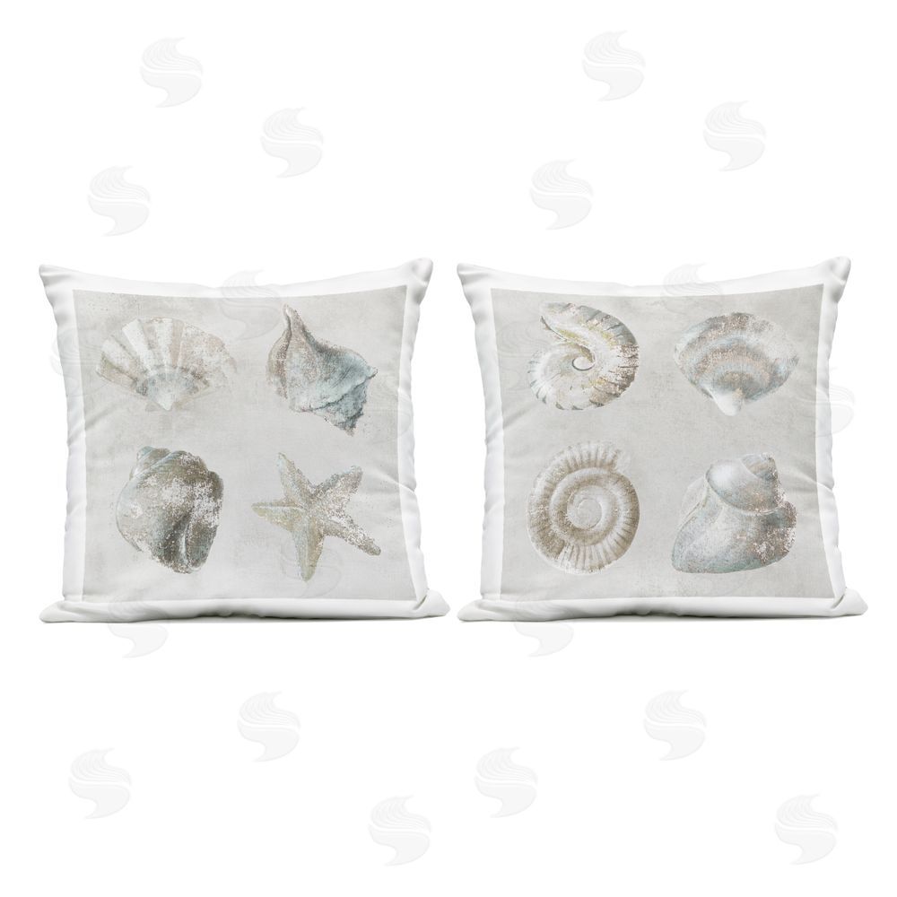 Lorenzo Collective Shoreline Treasures Seashells Collection Outdoor Quick-Dry Polyester Square Throw Pillow