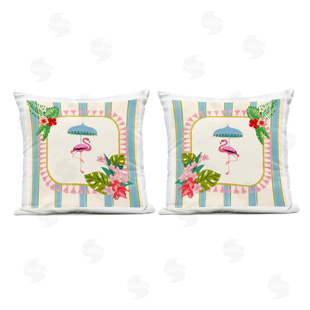Radhika Modi Leafy Flamingo Tropics Outdoor Quick-Dry Polyester Square Throw Pillow