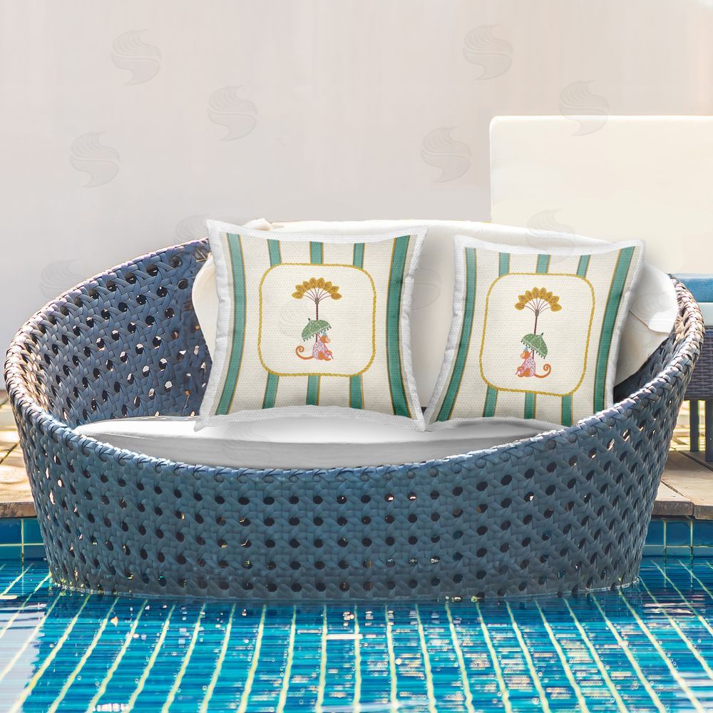Radhika Modi Vintage Monkey Tropics Outdoor Quick-Dry Polyester Printed Square Pillow Set on Patio