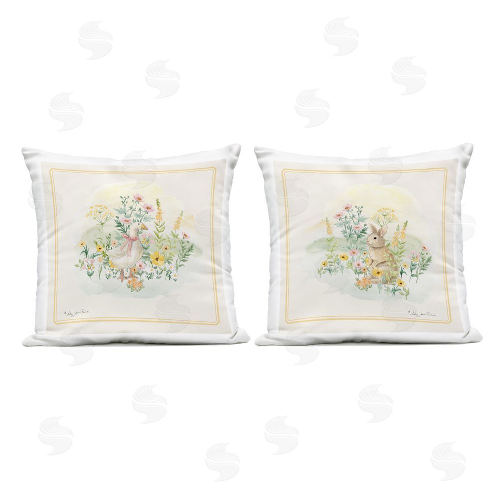Audrey Jeanne Roberts Goose & Bunny In The Garden Outdoor Quick-Dry Polyester Square Throw Pillow