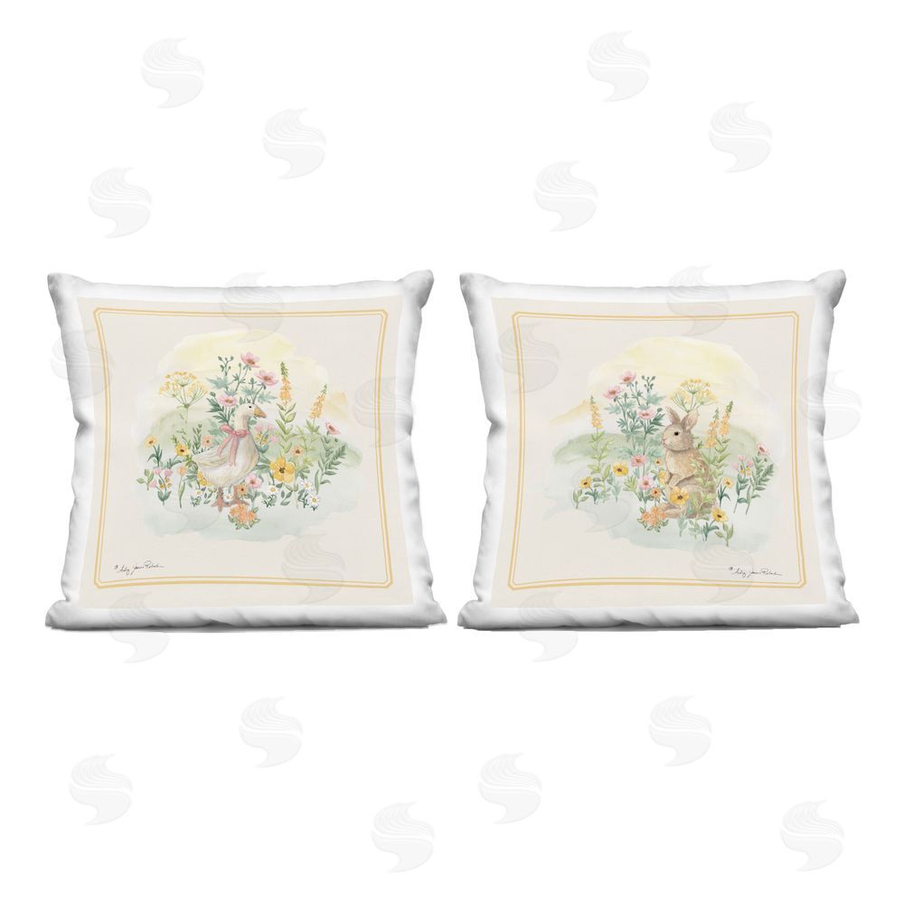 Audrey Jeanne Roberts Goose & Bunny In The Garden Indoor Plush Polyester Square Throw Pillow