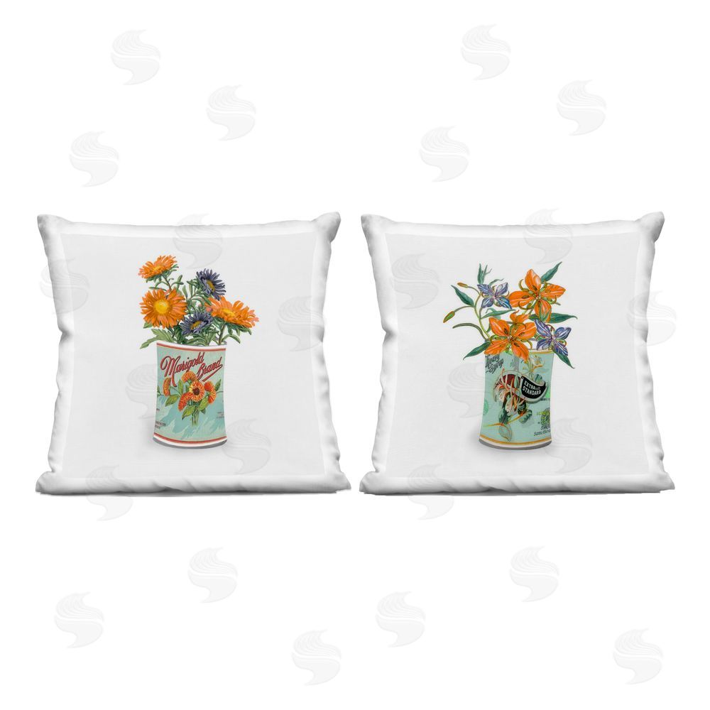 Val Rhodes Nostalgic Marigold & Lily Bouquets Square Printed Throw Pillow