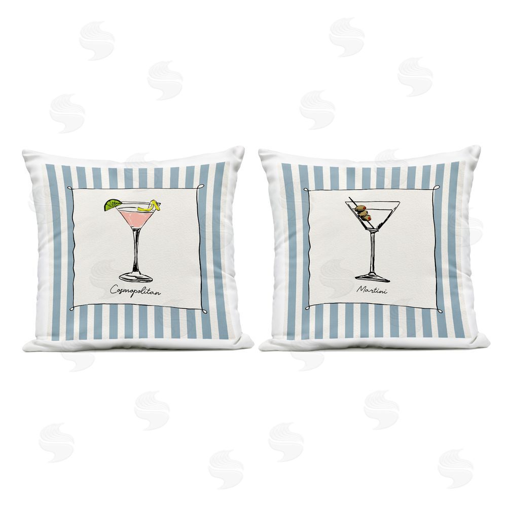 Susan Jill Summer Drinks on Stripes Outdoor Square Printed Throw Pillow