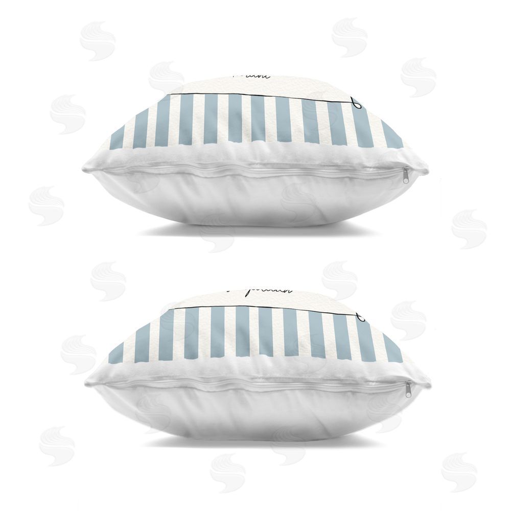 Susan Jill Summer Drinks on Stripes Square Printed Throw Pillow Side View with Zipper Detail