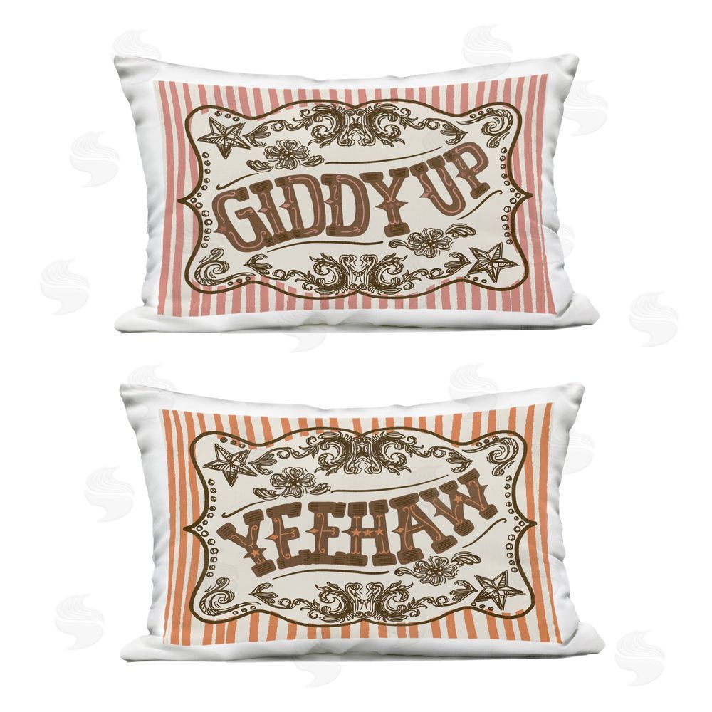Connie Summers Western Phrases over Stripes Outdoor Quick-Dry Polyester Lumbar Pillow