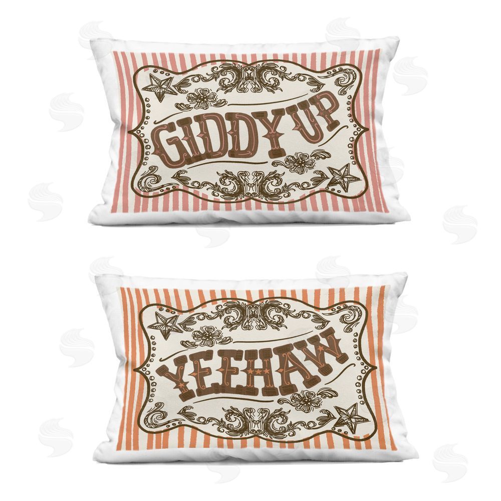 Connie Summers Western Phrases over Stripes Indoor Plush Polyester Lumbar Pillow
