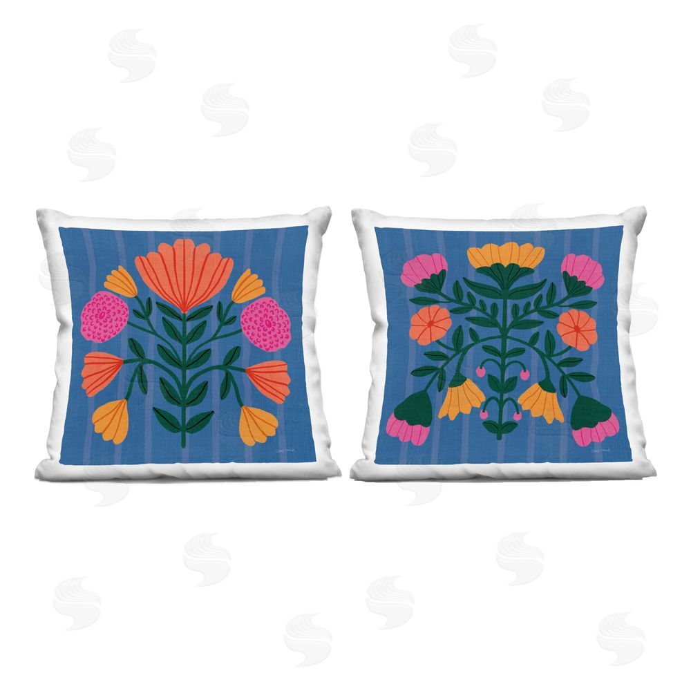 Cheryl Warrick Round Symmetrical Flower Blooms Indoor Plush Polyester Square Throw Pillow