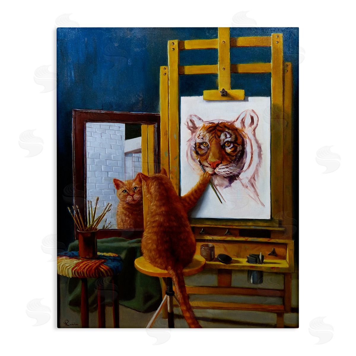 Cat Confidence Self Portrait Canvas Wall Art, Home Decor by Lucia Heffernan