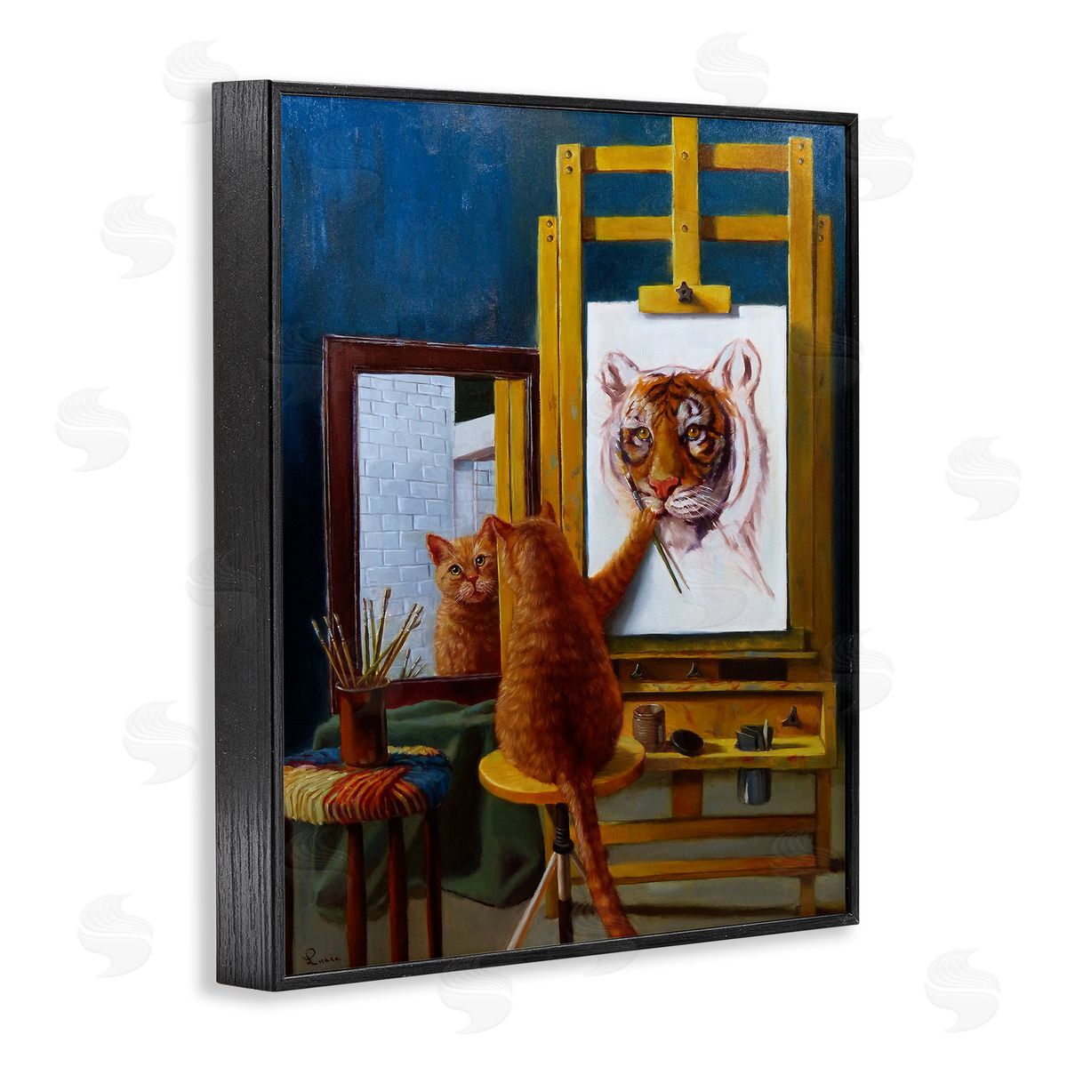 Cat Confidence Self Portrait Black Frame Print Wall Art, Home Decor by Lucia Heffernan