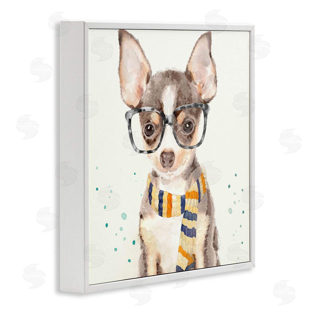 Hipster Chihuahua Puppy Watercolor White Frame Print Wall Art, Home Decor by Main Line Art & Design