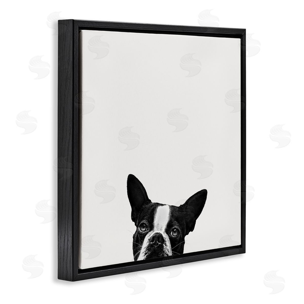 Dog Peeking From Below Black Floating Frame Canvas Wall Art, Home Decor by Jon Bertelli
