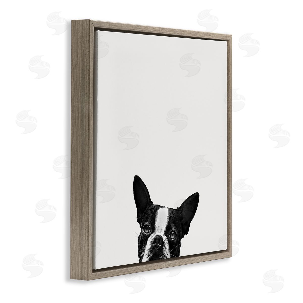 Dog Peeking From Below Brown Floating Frame Canvas Wall Art, Home Decor by Jon Bertelli