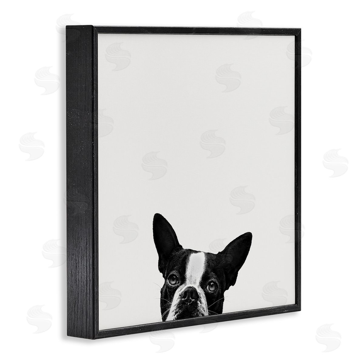 Dog Peeking From Below Black Frame Print Wall Art, Home Decor by Jon Bertelli