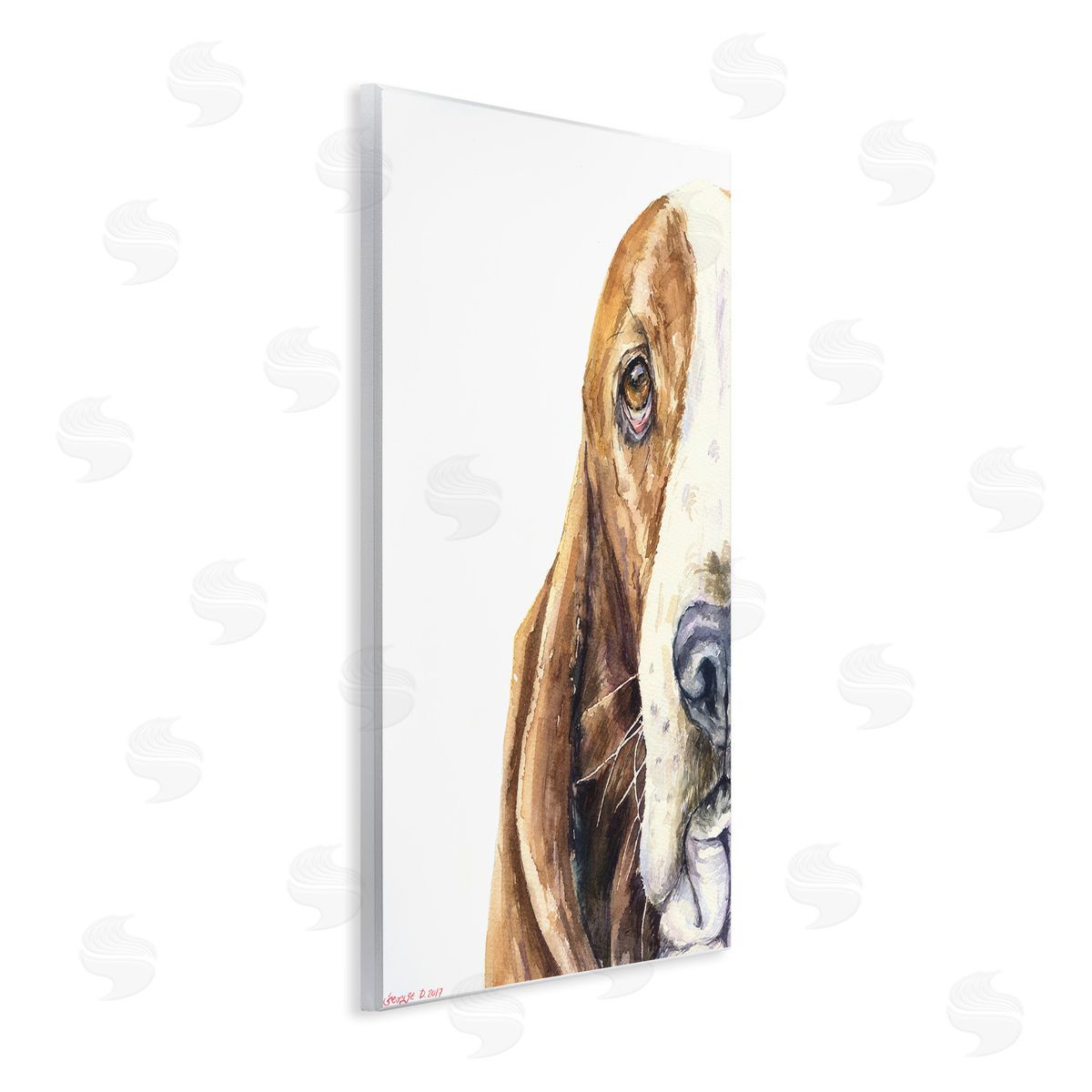 Cute Basset Hound Pet Watercolor Wood Plaque Wall Art, Home Decor by George Dyachenko