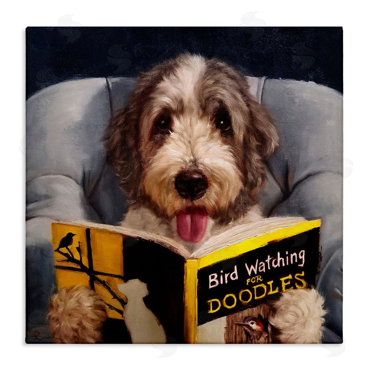 Dog with Bird Watching Book Canvas Wall Art, Home Decor by Lucia Heffernan