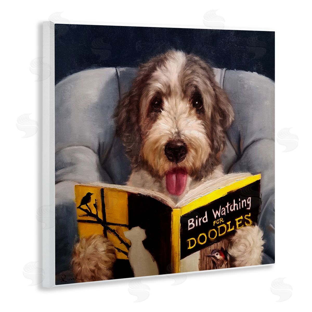 Dog with Bird Watching Book Wood Plaque Wall Art, Home Decor by Lucia Heffernan