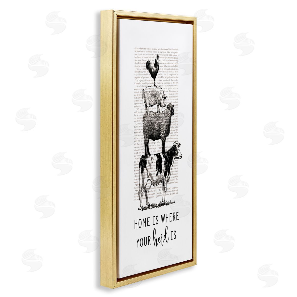 Where Your Herd Family Animals Gold Floating Frame Canvas Wall Art, Home Decor by Lettered and Lined
