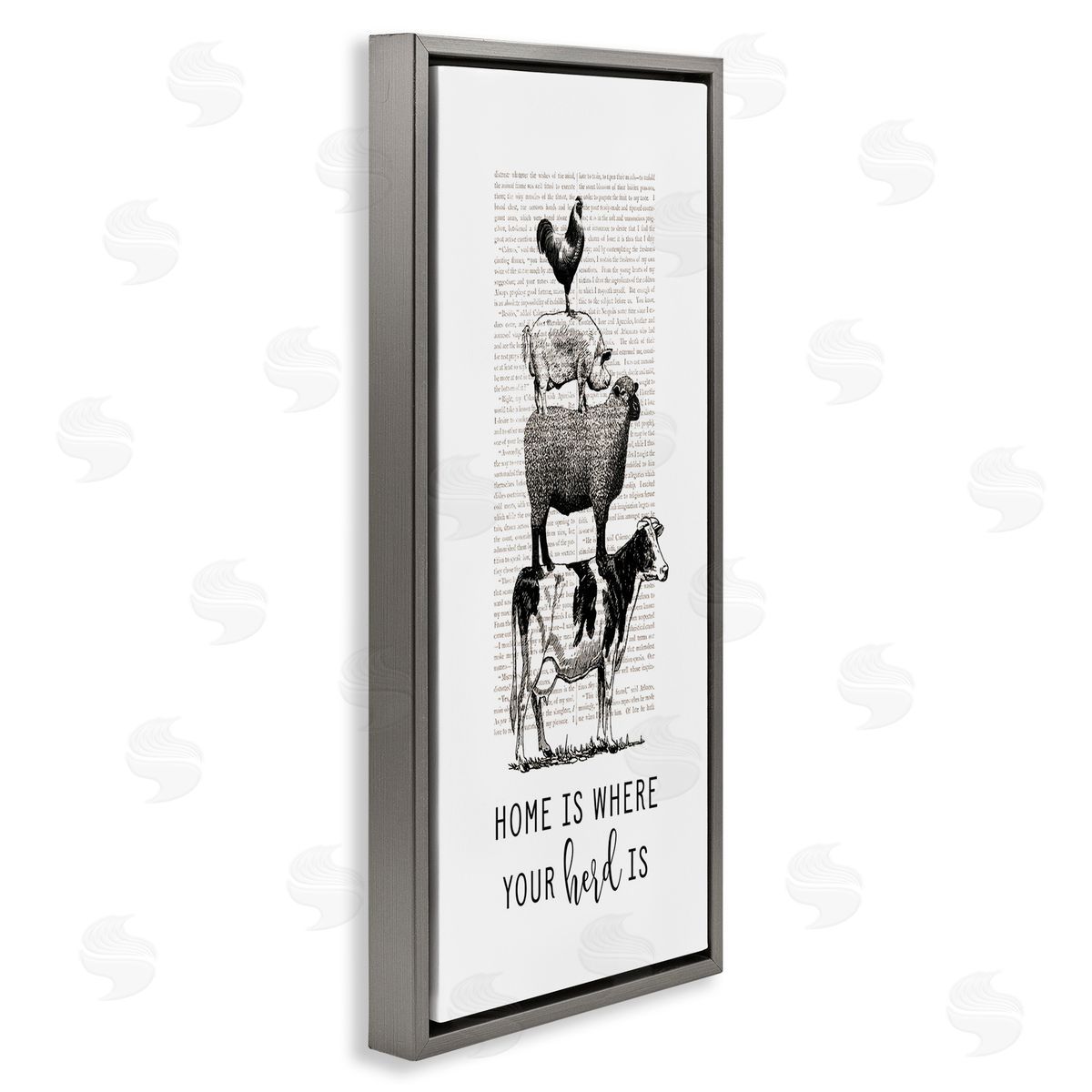 Where Your Herd Family Animals Grey Floating Frame Canvas Wall Art, Home Decor by Lettered and Lined