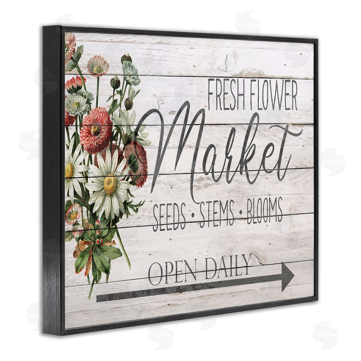 Planked Style Fresh Flower Market Black Frame Print Wall Art, Home Decor by Anne Bailey