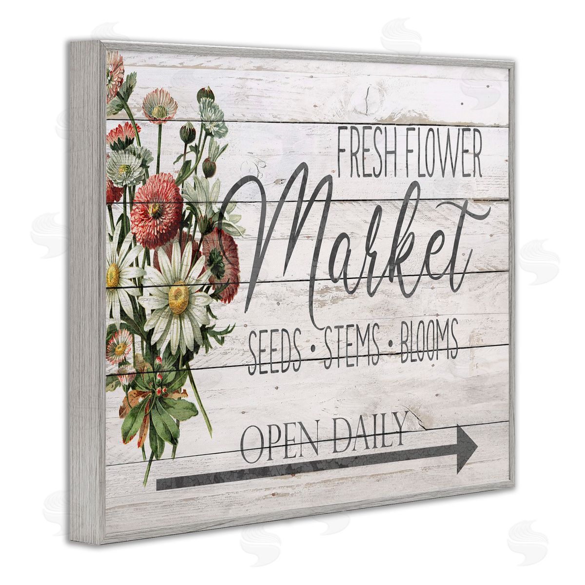Planked Style Fresh Flower Market Grey Frame Print Wall Art, Home Decor by Anne Bailey